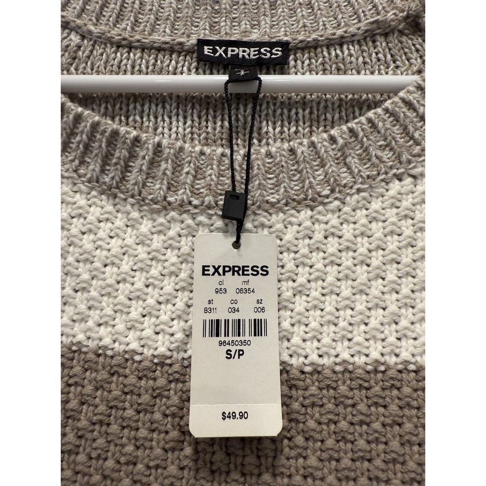 NWT Express Crop Knit Sweater Beige Stripe Minimalist Heritage Classy Preppy - Picture 3 of 5